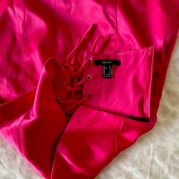Forever 21 Barbiecore Hot Pink Satin Strapless Corset Mini Dress (M) - Picture 9 of 9
